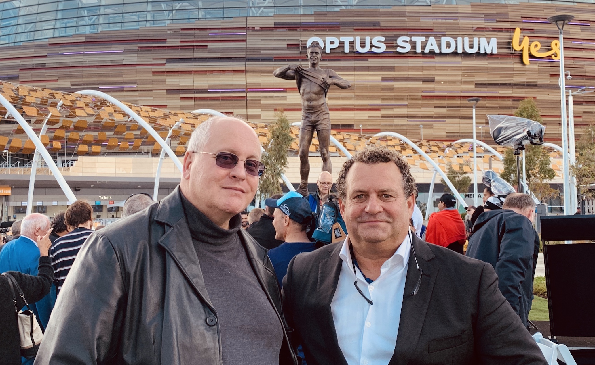 Historic Nicky Winmar sculpture unveiled at Optus Stadium via Alex Wadelton + Aaron Tyler