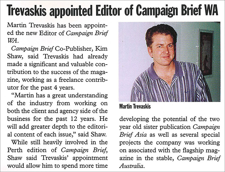 Publisher and Editor Martin Trevaskis retires after 21 years with Campaign Brief WA