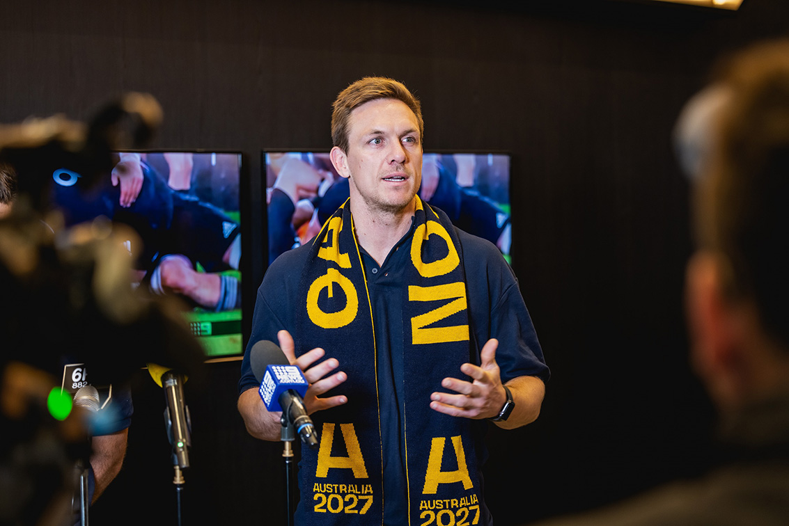Giant Wallabies jersey installed at Nine Perth building ahead of the Bledisloe Cup