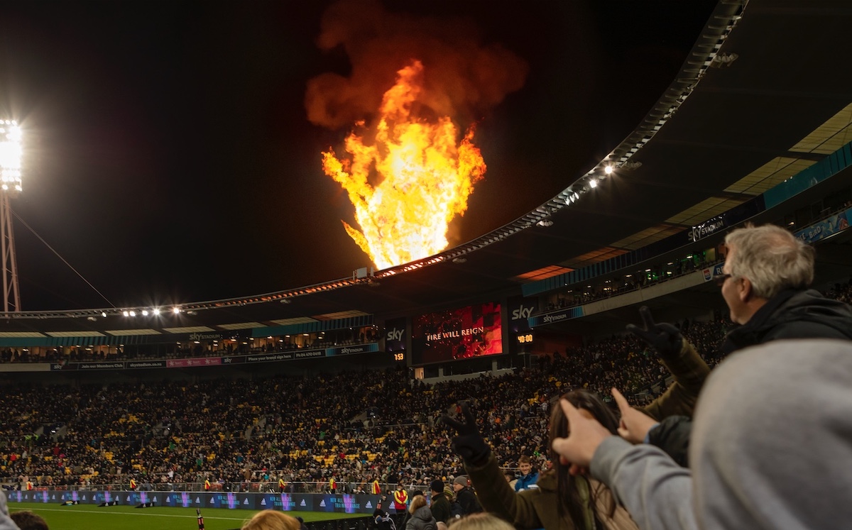Fire and dragons reign over New Zealand All Blacks V Ireland rugby game