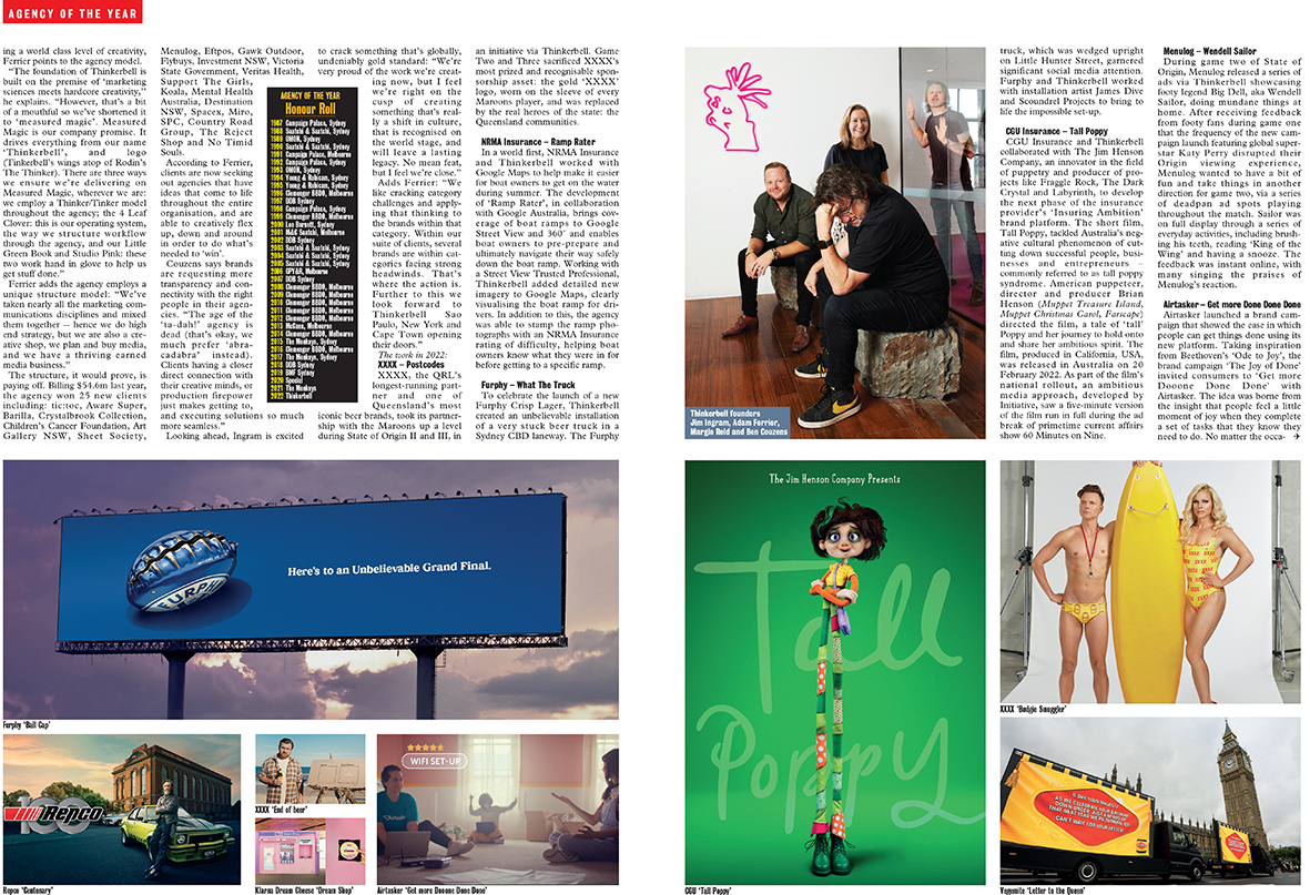 The agency’s promise of ‘Measured Magic’ has sure delivered in 2022. Why Thinkerbell is Campaign Brief Australian Agency of the Year