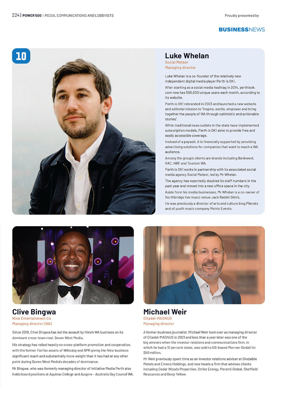Perth is OK! + Social Meteor director Luke Whelan named in Business News’ Power 500 top 10, Media