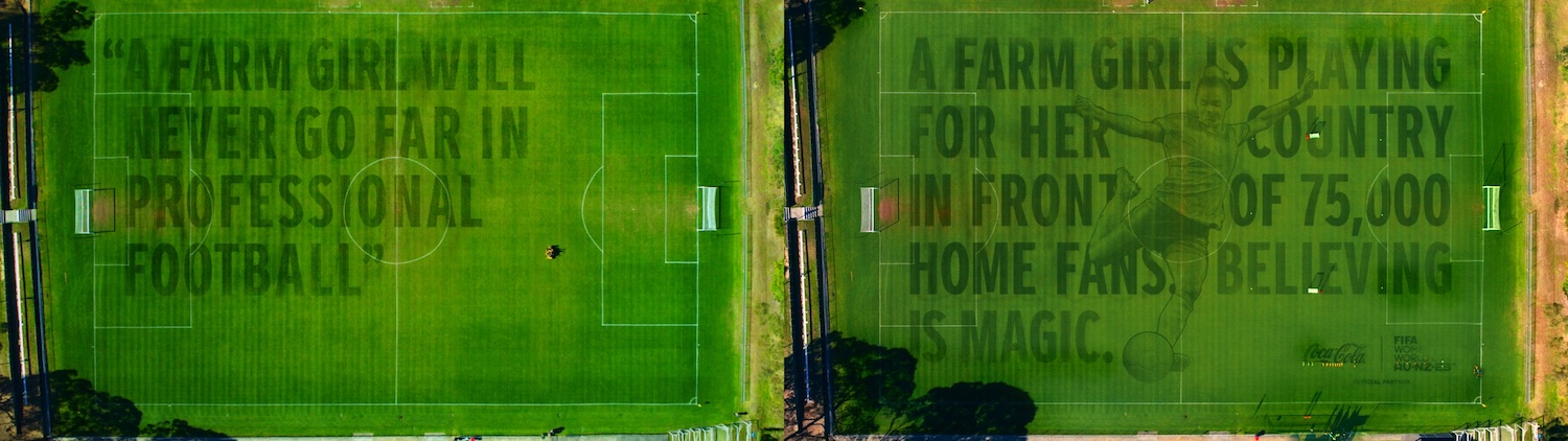 Coca-Cola displays messages of progress on football pitches across Australia + New Zealand in new campaign via WPP Open X/AKQA + Ogilvy PR