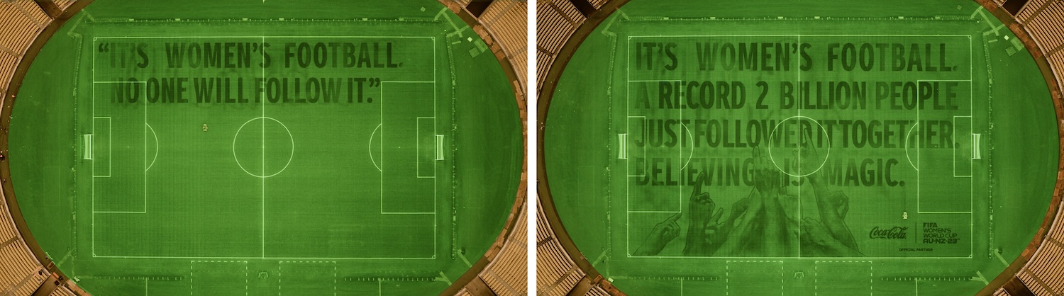 Coca-Cola displays messages of progress on football pitches across Australia + New Zealand in new campaign via WPP Open X/AKQA + Ogilvy PR