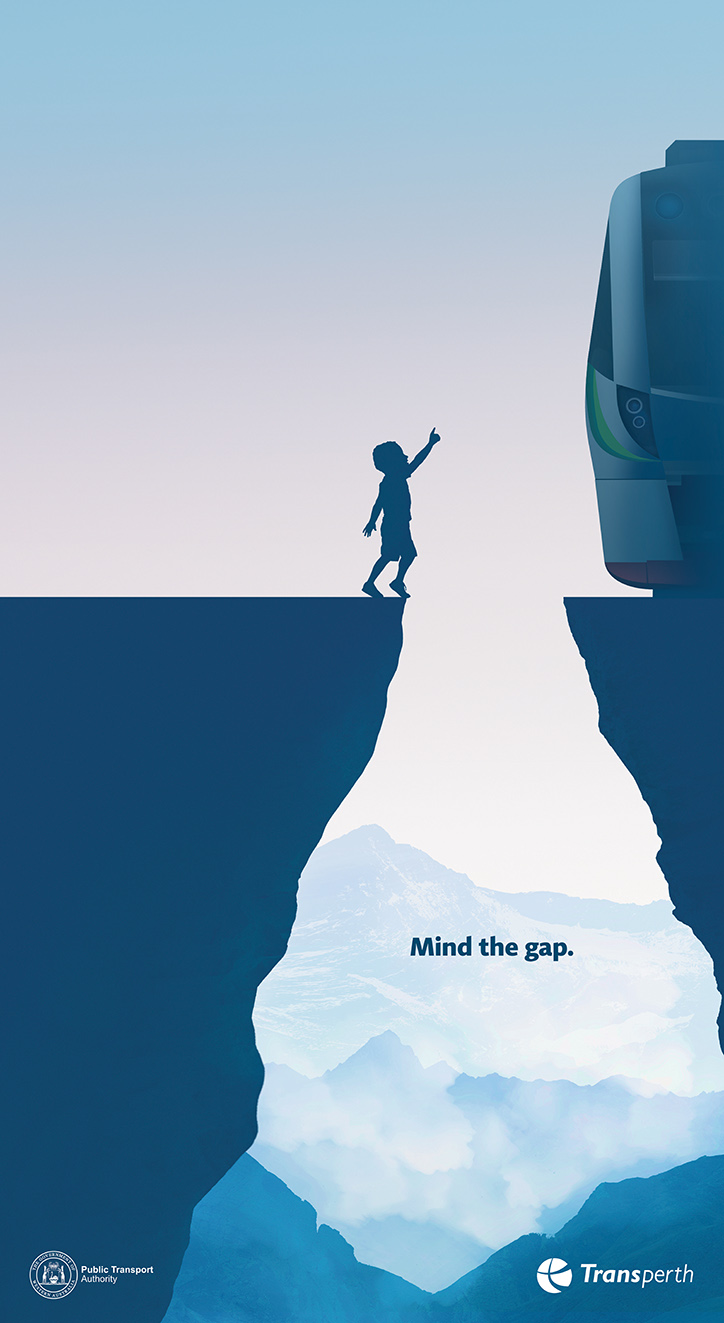 Moonsail creates eye catching Mind The Gap safety campaign for Public Transport Authority