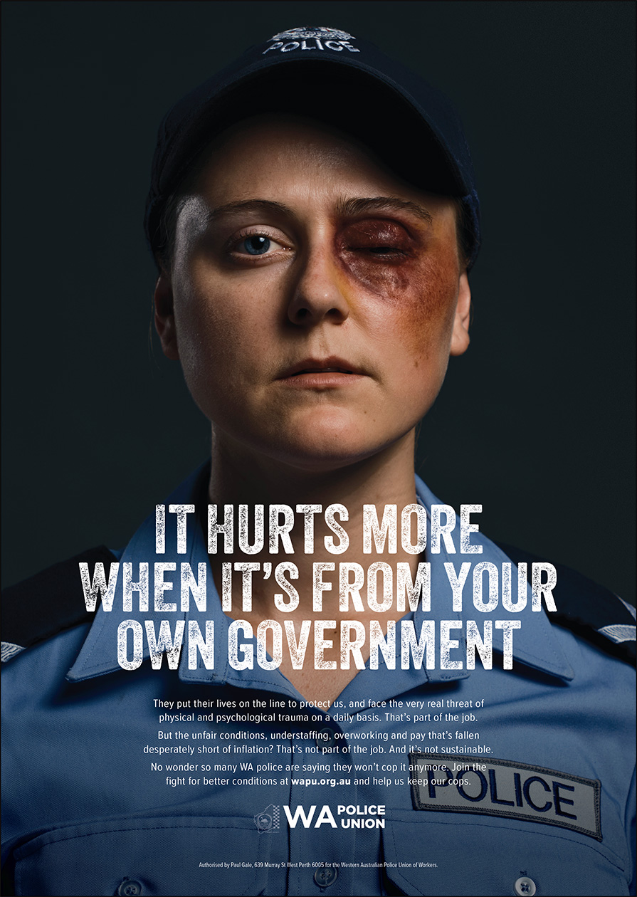 kwpx&partners’ new ‘Cop Enough’ campaign for WA Police Union literally hits hard