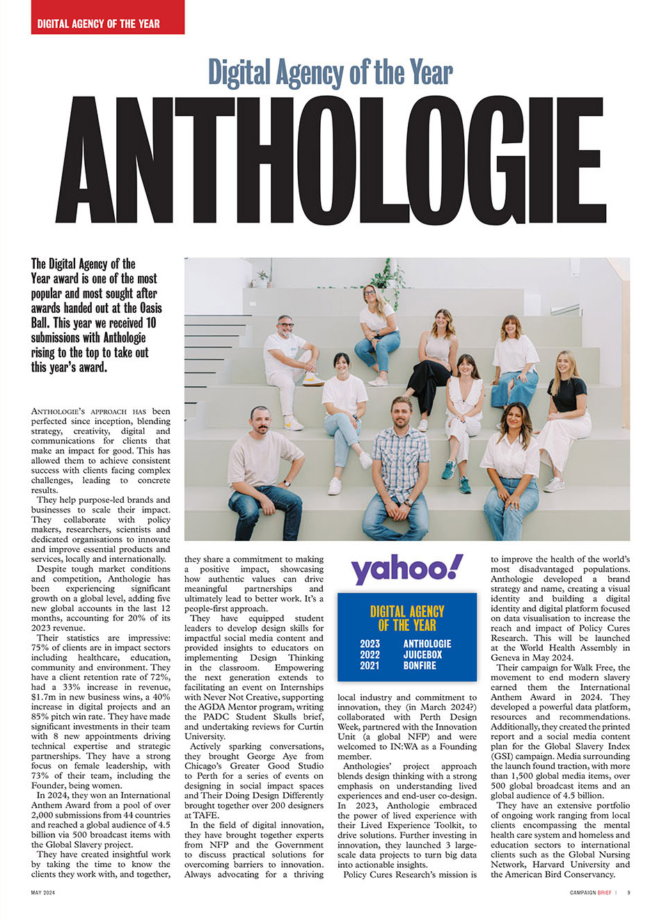 Anthologie wins Digital Agency of the Year at 2024 Campaign Brief WA Awards