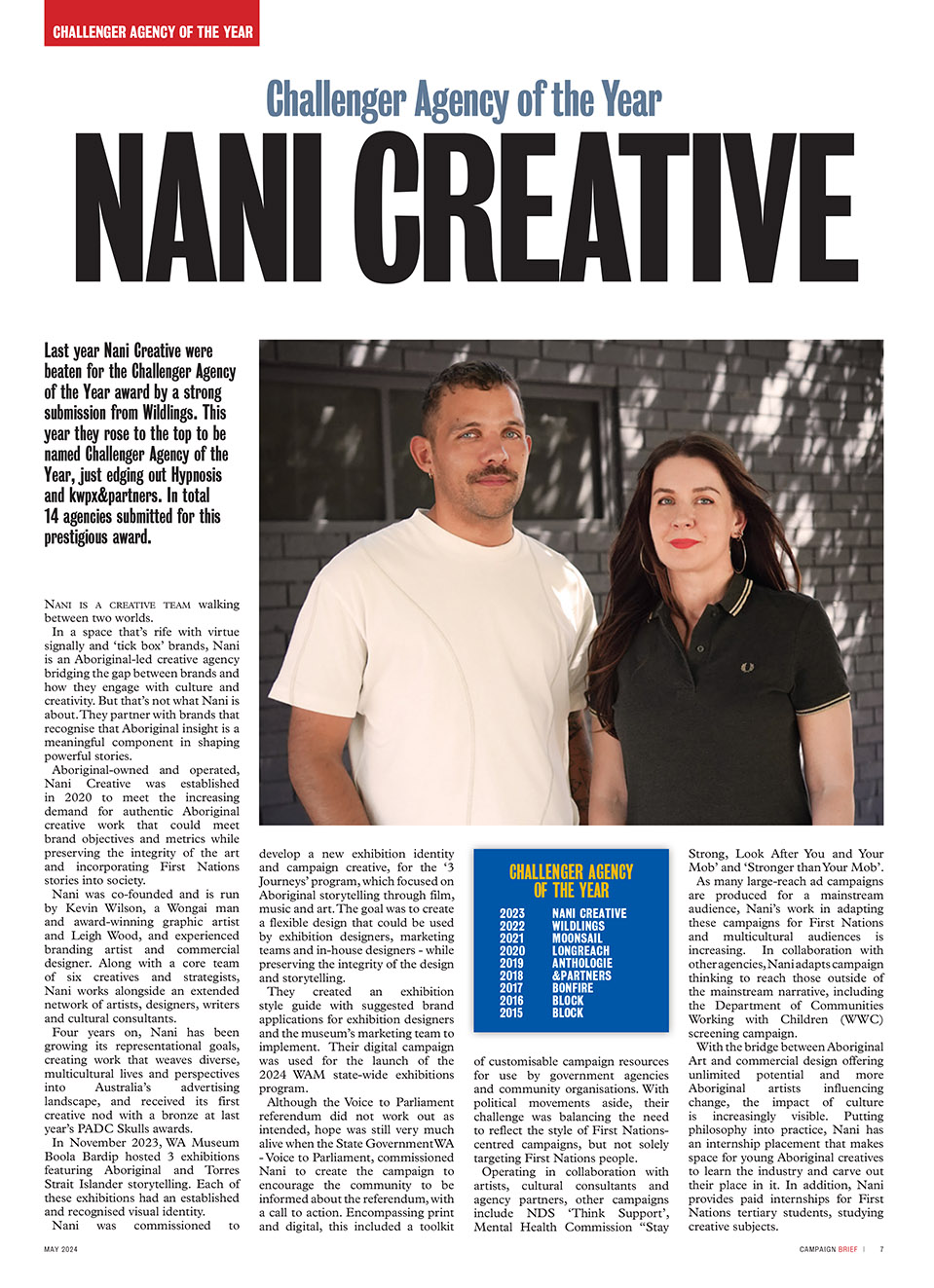 Nani Creative crowned the 2024 Challenger Agency of the Year at the CBWA Awards