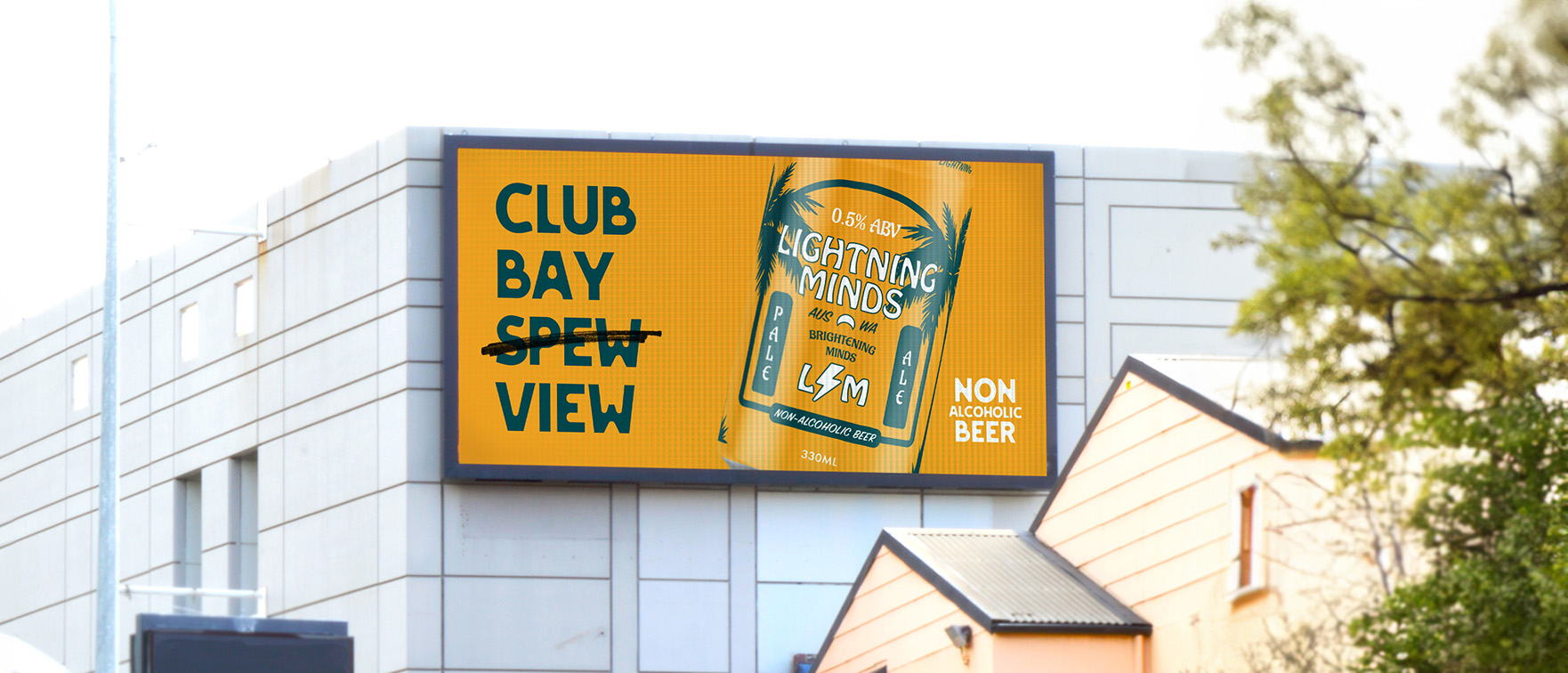 Lightning Minds and Hypnosis billboard gives a cheeky nod to the past and a cheers to the future