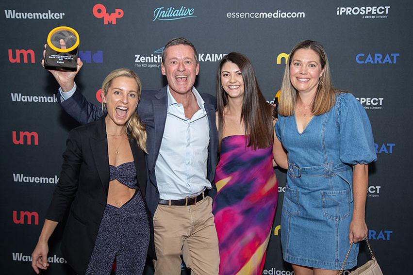 Yahoo goes back to back at the Media i Awards as WA Sales Team of the Year: Caitlin Buck, Isabella Maynard, Jess Cameron, Marie Thomas, Sebastian Tatur + Siahn Nardi the individual winners