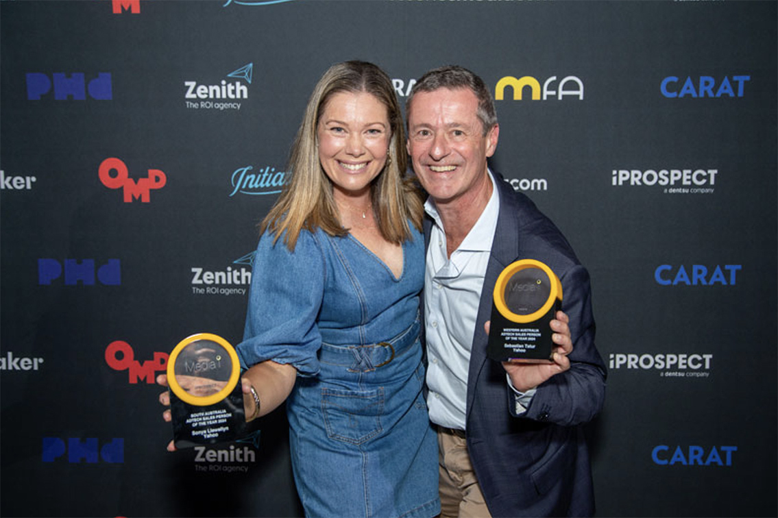 Yahoo goes back to back at the Media i Awards as WA Sales Team of the Year: Caitlin Buck, Isabella Maynard, Jess Cameron, Marie Thomas, Sebastian Tatur + Siahn Nardi the individual winners