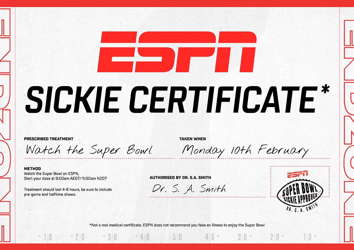 ESPN helps Aussies and Kiwis solve Super Bowl fever in latest ‘Super Bowl Sickie’ campaign