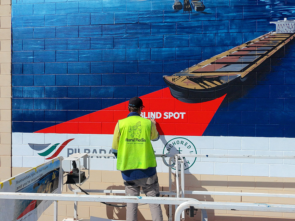 Mural Media and Pilbara Ports Launch Boat Safety Mural in central Karratha