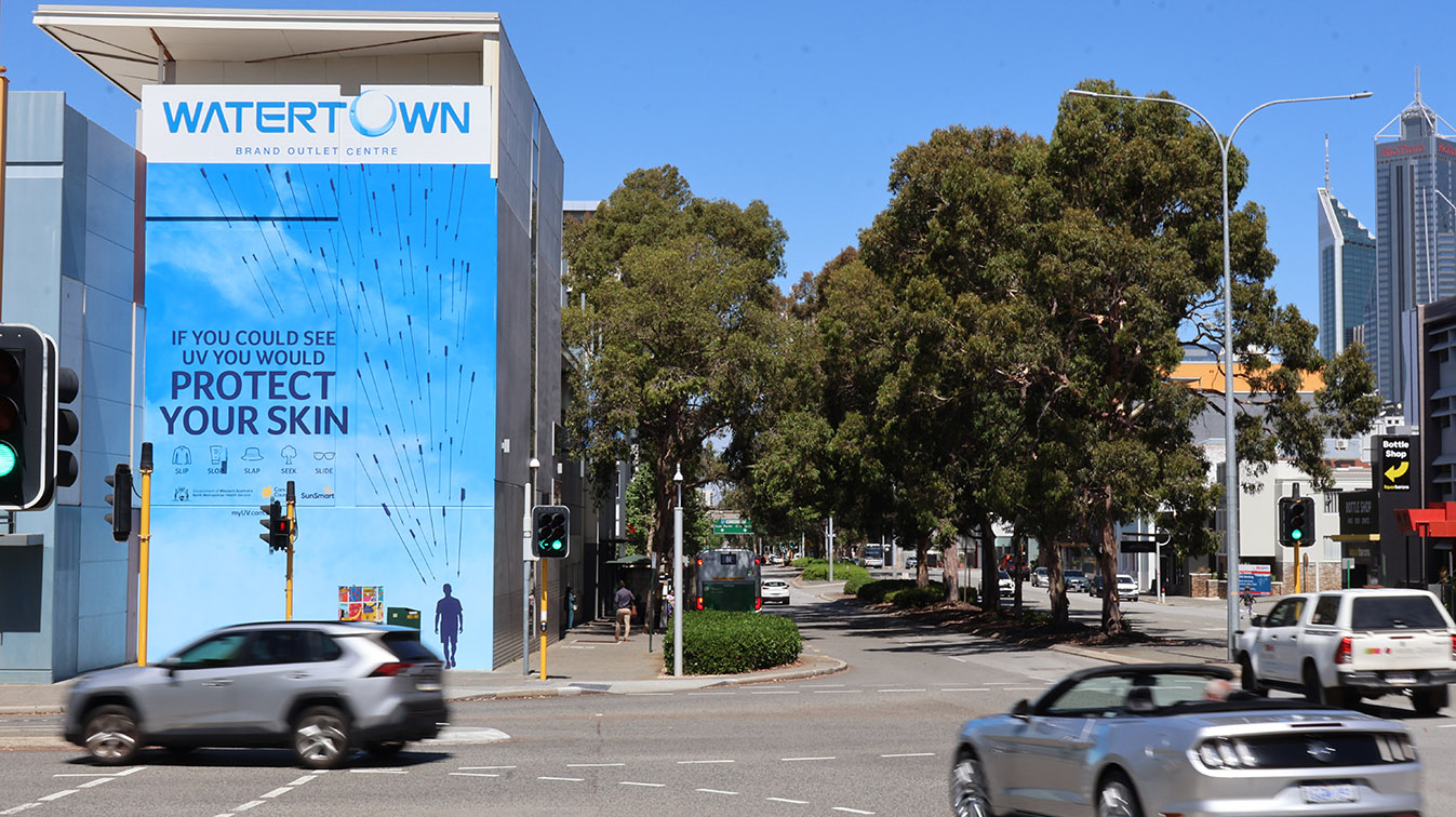 Giant new Mural Media and Cancer Council WA mural warns Perth to “see” invisible UV
