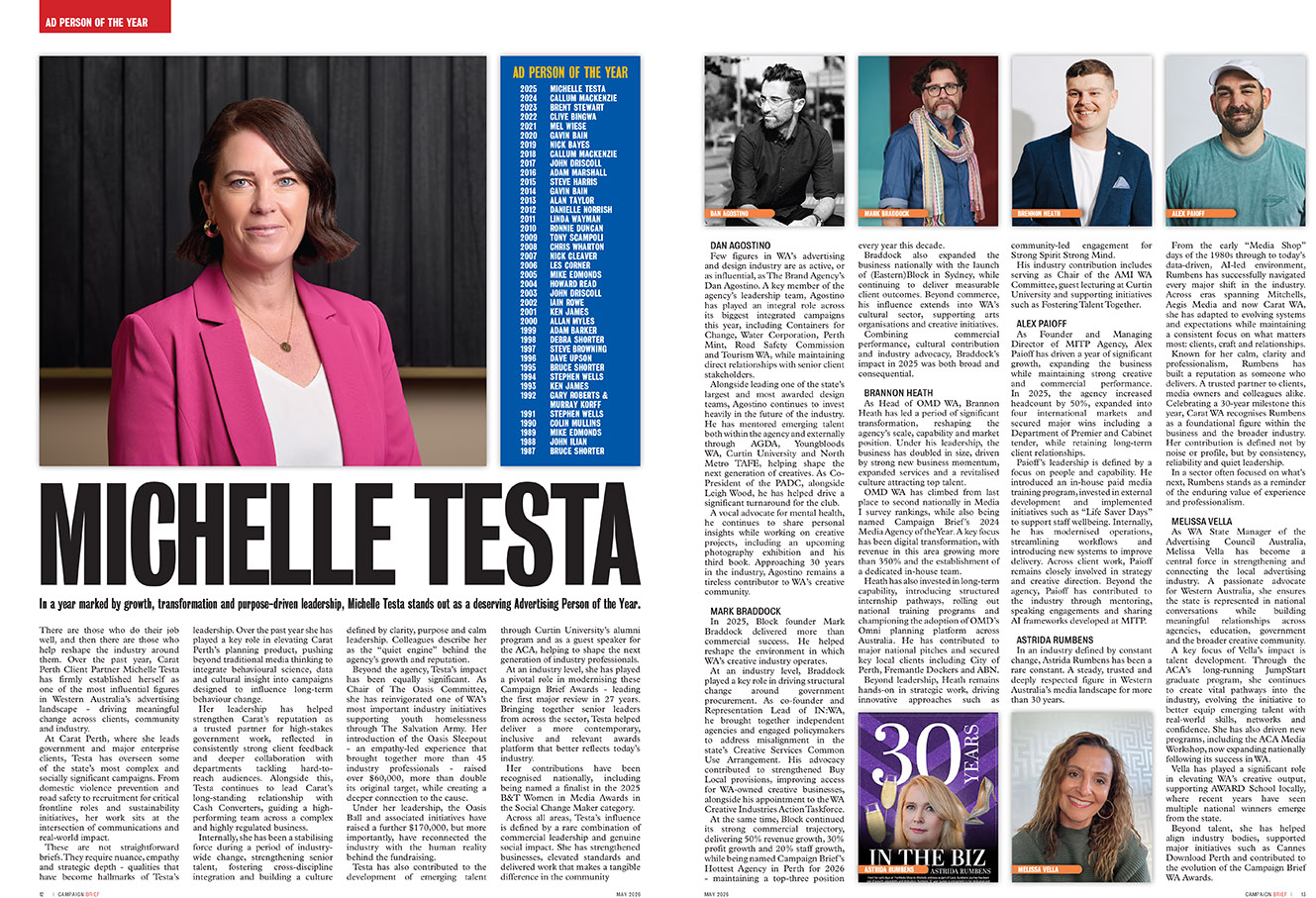Campaign Brief WA honours the industry’s leaders, rising stars and changemakers: See who won the individual people awards