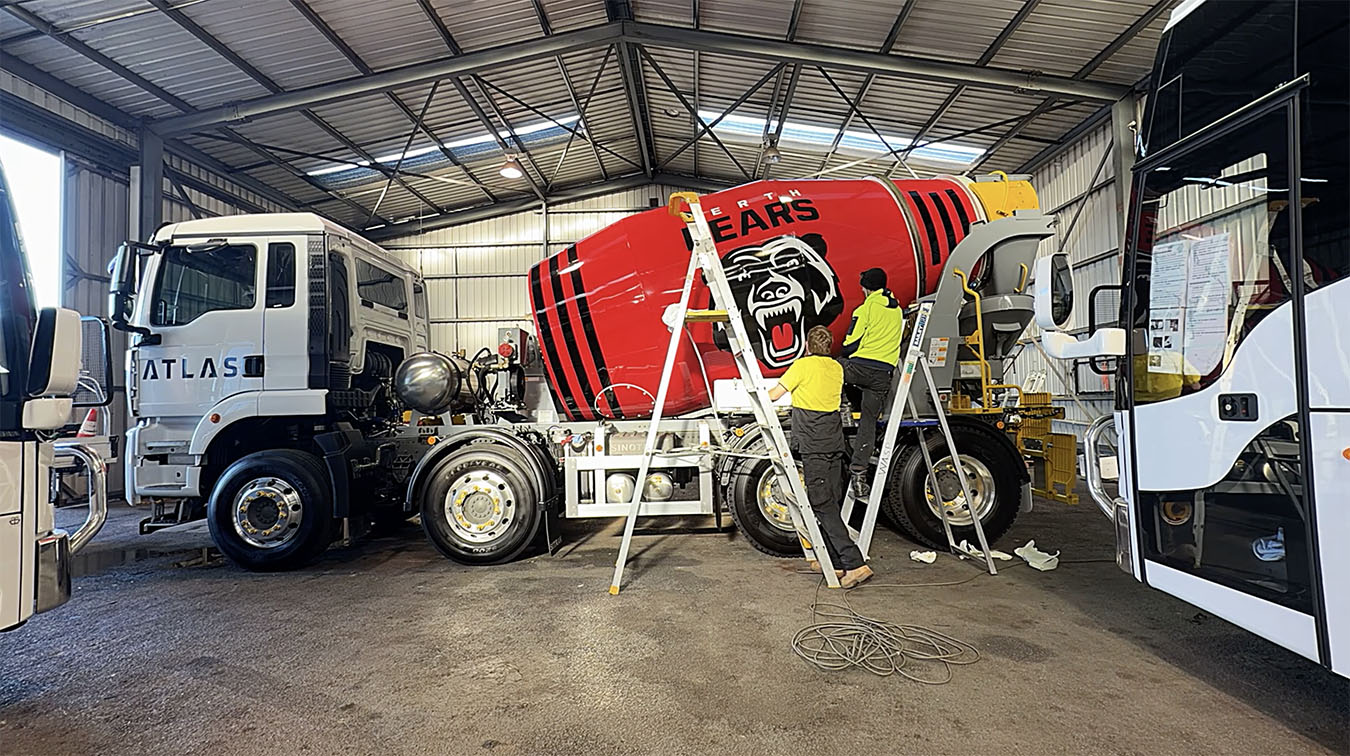 ATLAS and AT Creative turn concrete trucks into mobile billboards for Perth Bears sponsorship